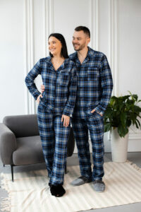 Парні піжами BO.Brand котонові, сорочка та штани з кишенями, колір синій - Зображення 2