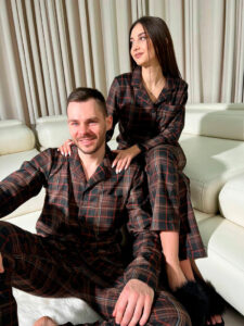 Парні піжами BO.Brand котонові, сорочка та штани з кишенями, колір коричневий - Зображення 9