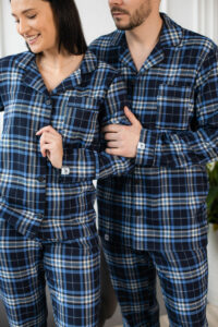 Парні піжами BO.Brand котонові, сорочка та штани з кишенями, колір синій - Зображення 3