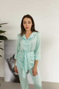 Жіноча шовкова піжама BO.Brand, сорочка та штани, колір синій - Зображення 5