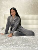 Зимова велюрова жіноча піжама BO.Brand (на запах зі штанами) - Зображення 4