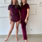 Піжама жіноча 3 в 1 велюрова BO.Brand (футболка, шорти та штани, бордовий)