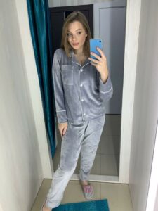 Тепла зимова велюрова жіноча піжама BO.Brand (на ґудзиках зі штанами, колір сірий) - Зображення 5