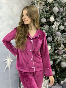 Жіночий велюровий костюм на ґудзиках, піжама зі штанами - Зображення 2