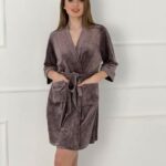 Халат жіночий BO.Brand (на запах з кишенями та поясом, шоколад)