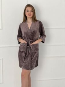 Халат жіночий BO.Brand (на запах з кишенями та поясом, шоколад)