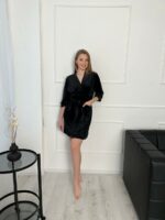 Теплий жіночий халат BO.Brand (на запах з кишенями та поясом, чорний) - Зображення 2