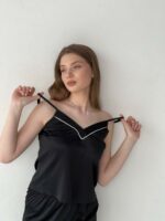 Жіноча піжама чорна BO.Brand майка і шорти, шовк - Зображення 8