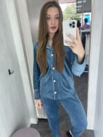 Жіноча піжама на ґудзиках зі штанами, колір синій - Зображення 6