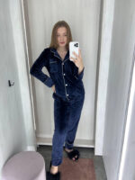 Жіноча піжама на ґудзиках зі штанами, колір синій - Зображення 10