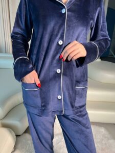 Жіноча піжама на ґудзиках BO.Brand (сорочка та штани, колір синій) - Зображення 11