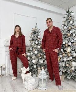 Парні піжами BO.Brand, комплект сорочки та штани у червону клітинку - Зображення 4