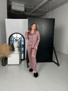 Піжама жіноча 3 в 1 BO.Brand (сорочка, штани та шорти, колір пудровий) - Зображення 5