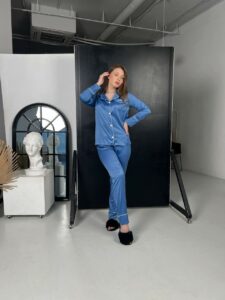 Жіноча піжама шовкова 3 в 1 BO.Brand (сорочка з довгим рукавом, штани та шорти) - Зображення 5