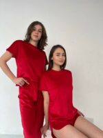 Піжама жіноча червона велюрова 3 в 1 BO.Brand (футболка, шорти та штани) - Зображення 4