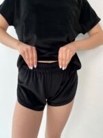 Піжама жіноча BO.Brand чорна велюрова 3 в 1 (футболка, шорти та штани) - Зображення 8