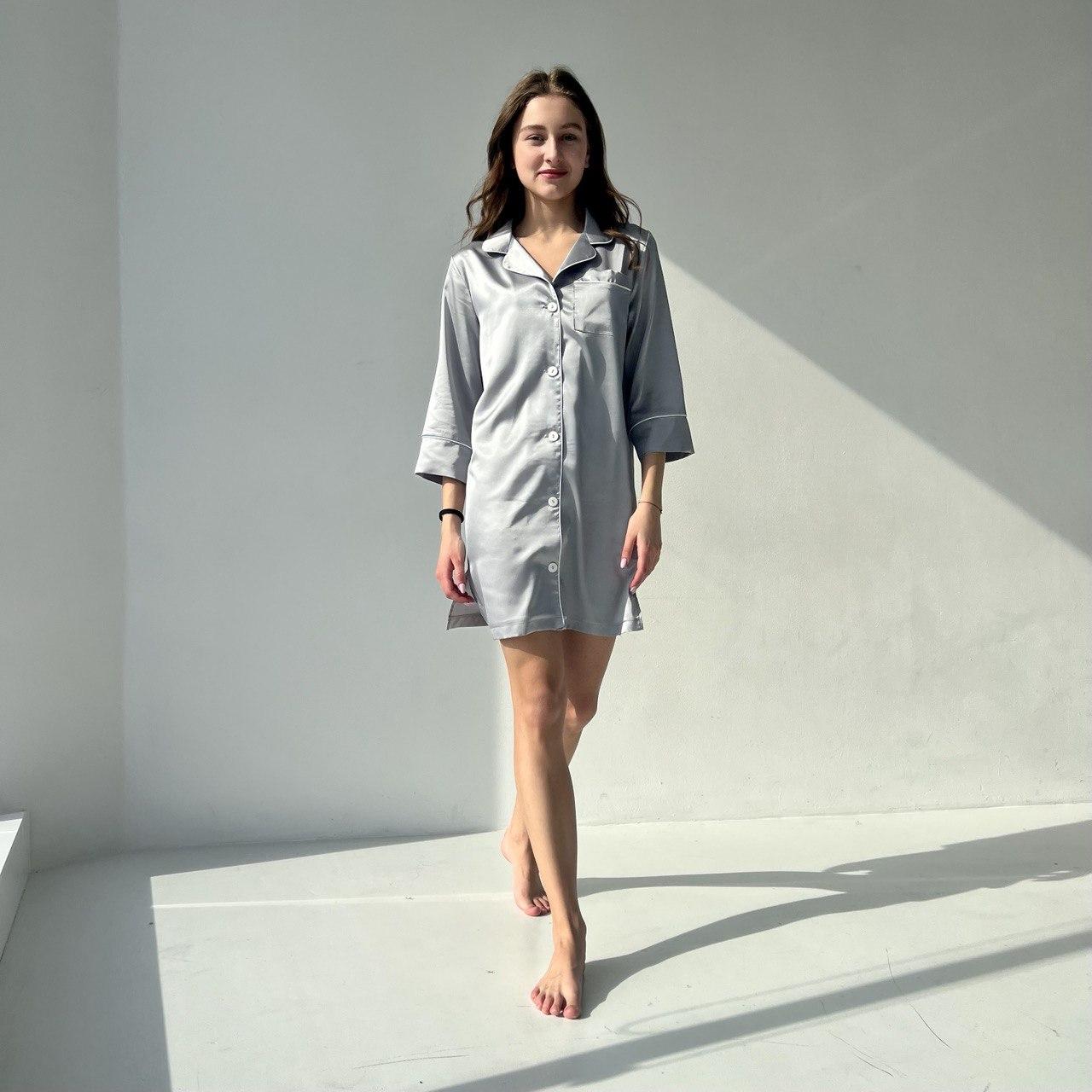 4369802358_zhenskaya-shelkovaya-rubashka Жіноча шовкова піжама BO.Brand, сорочка для дому, колір сірий металік - Зображення 1