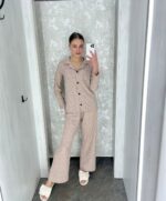 Жіноча піжама BO.Brand комплект сорочка та штани, бежевий - Зображення 5