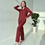 Жіноча піжама в клітинку BO.Brand, натуральна тканина котон, колір червоний - Зображення 6