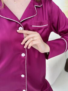 Жіноча піжама BO.Brand 2 в 1, сорочка з довгим рукавом та вільні штани, малиновий - Зображення 3