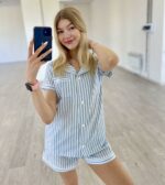 Піжама жіноча з коротким рукавом BO.Brand (сорочка та шорти, котон, блакитна смужка) - Зображення 9