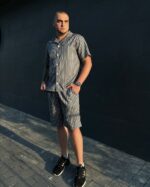 Чоловіча піжама BO.Brand, котон (сорочка на ґудзиках та шорти з кишенями, смужка графіт) - Зображення 7