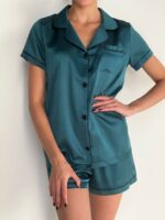 Жіноча шовкова піжама BO.Brand, сорочка та шорти, колір смарагдовий - Зображення 3