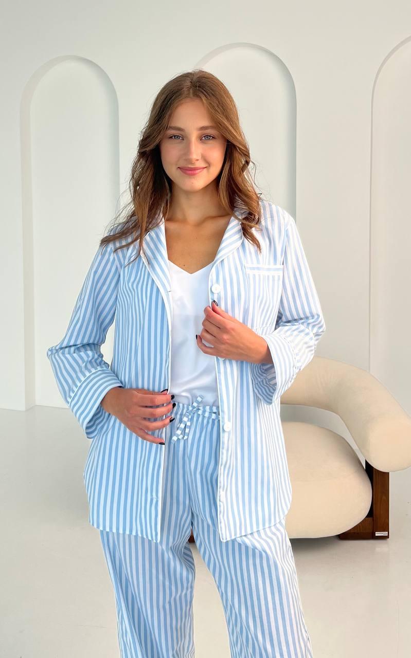 4739730077_golubaya-pizhama-dvojka Жіноча сорочка та штани BO.Brand, піжама у блакитну смужку - Зображення 1