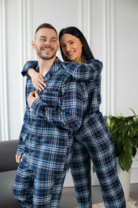 Парні піжами BO.Brand котонові, сорочка та штани з кишенями, колір синій - Зображення 4