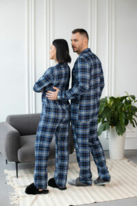 Парні піжами BO.Brand котонові, сорочка та штани з кишенями, колір синій - Зображення 6