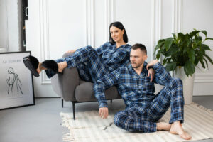 Парні піжами BO.Brand котонові, сорочка та штани з кишенями, колір синій - Зображення 8