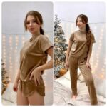 Піжама жіноча BO.Brand чорна велюрова 3 в 1 (футболка, шорти та штани) - Зображення 41