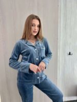 Жіноча піжама на ґудзиках зі штанами, колір синій - Зображення 11