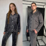 Парні піжами BO.Brand, сорочка та штани з кишенями, колір графіт - Зображення 6