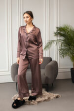 Жіноча піжама BO.Brand сорочка та штани, колір шоколад - Зображення 6