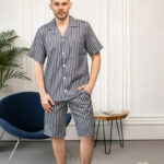 Чоловіча піжама BO.Brand, котон (сорочка на ґудзиках та шорти з кишенями, смужка графіт)