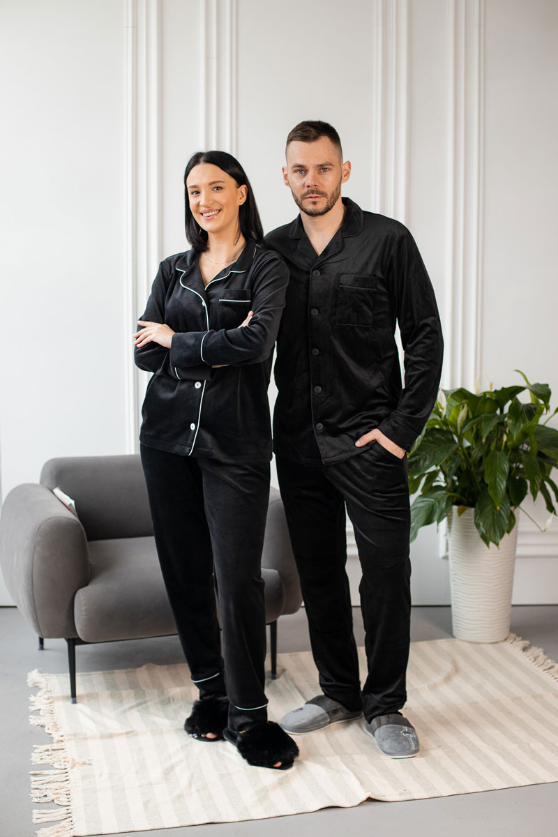 holovna-2 Парні піжами BO.Brand, сорочка та штани з кишенями, колір чорний - Зображення 1