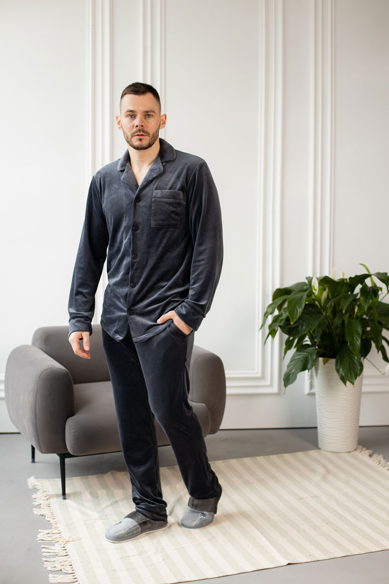 holovna-4 Тепла чоловіча велюрова піжама BO.Brand, колір графіт - Зображення 1