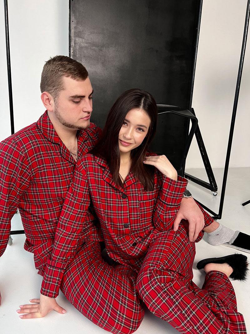 holovna-7 Парні піжами BO.Brand, комплект сорочки та штани у червону клітинку - Зображення 1