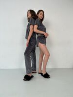 Піжама жіноча BO.Brand чорна велюрова 3 в 1 (футболка, шорти та штани) - Зображення 36