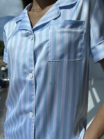 Піжама жіноча шовкова BO.Brand сорочка з шортами, блакитна смужка - Зображення 5