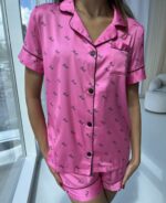 Піжама жіноча BO.Brand сорочка з шортами, малинова з написом Pink