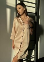 Жіночий шовковий халат BO.Brand для дому, кремовий - Зображення 5