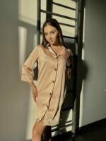 Жіночий шовковий халат BO.Brand для дому, кремовий - Зображення 6