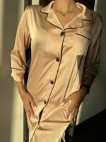 Жіночий шовковий халат BO.Brand для дому, кремовий - Зображення 8