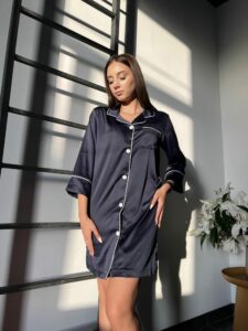 Жіноча шовкова піжама BO.Brand для дому, колір синій - Зображення 6