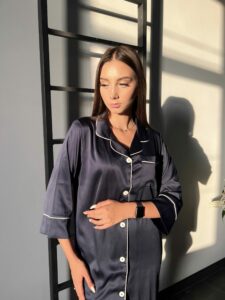 Жіноча шовкова піжама BO.Brand для дому, колір синій - Зображення 7