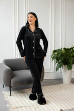 Піжама жіноча BO.Brand двійка велюрова, чорна - Зображення 2