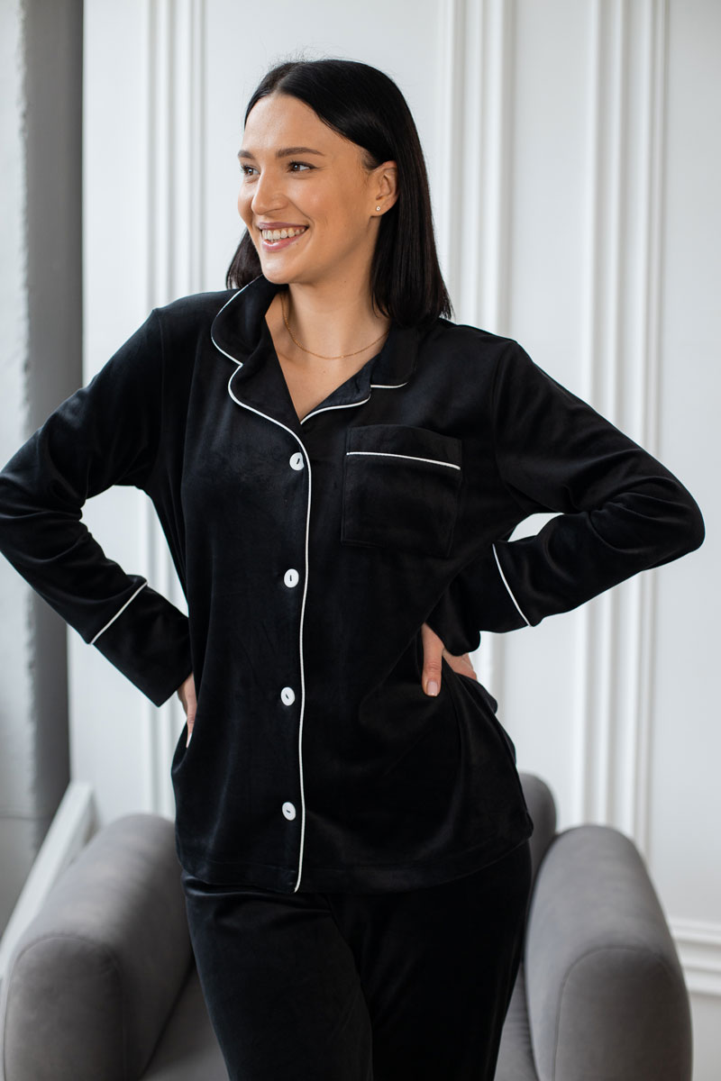 img_2598 Піжама жіноча BO.Brand двійка велюрова, чорна - Зображення 1