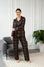 Жіноча піжама BO.Brand котон коричнева клітинка - Зображення 2